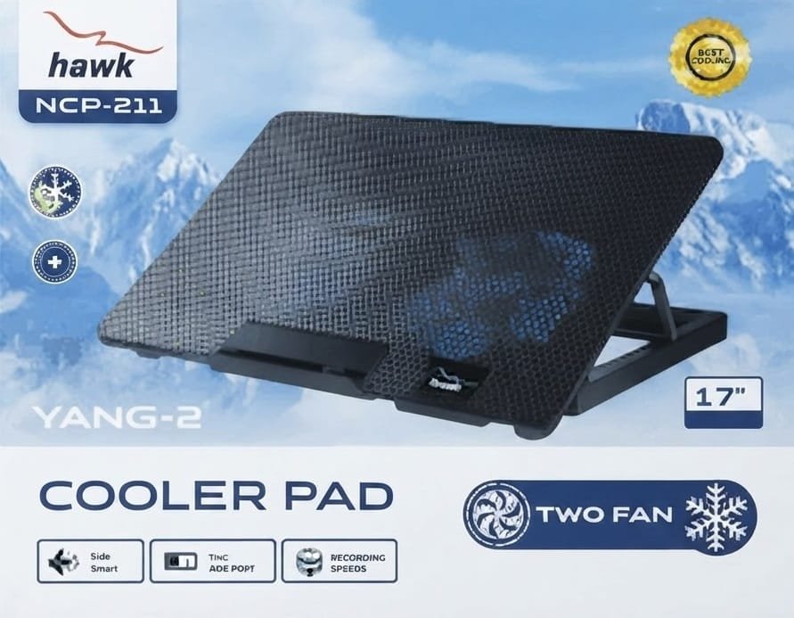 HAWK 211 laptop 2 Fan cooling Pad Ergonomic Cooling Pad with Adjustable Height (Black)